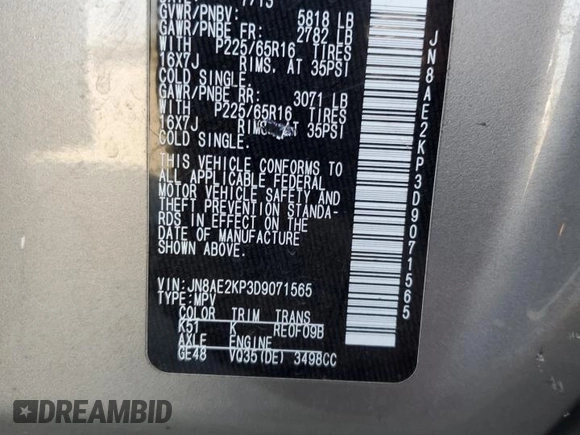 2013 Nissan Quest SV with VIN JN8AE2KP3D9071565, listed as a Copart auction lot 73502144 with 119,617 mi miles and Salvage Title. Bid and sale history available at carsss.com. Image 13.