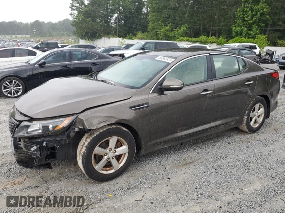 2015 Kia Optima LX with VIN 5XXGM4A70FG361516, listed as a Copart auction lot 58565875 with 108,041 mi miles and Salvage title. Bid and sale history available at DreamBid. Image 1.