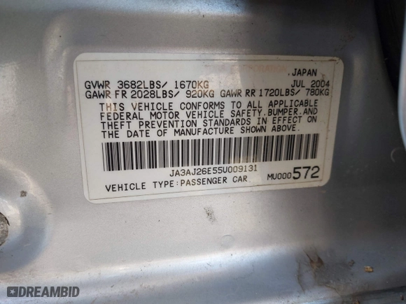 2005 Mitsubishi Lancer ES with VIN JA3AJ26E55U009131, listed as a IAAI auction lot 41980014 with 227,805 mi miles. Bid and sale history available at carsss.com. Image 9.
