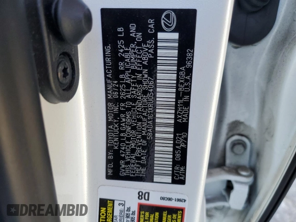 2024 Lexus ES 300h with VIN 58ADA1C1XRU054067, listed as a Copart auction lot 56559045 with 9,707 mi miles and Salvage title. Bid and sale history available at DreamBid. Image 12.