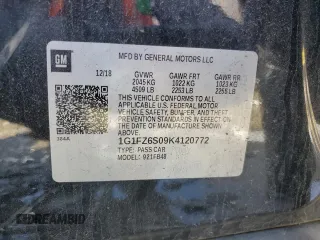 2019 Chevrolet Bolt EV Premier with VIN 1G1FZ6S09K4120772, listed as a Copart auction lot 49359235 with 46,196 mi miles and Salvage title. Bid and sale history available at DreamBid. Image 13.