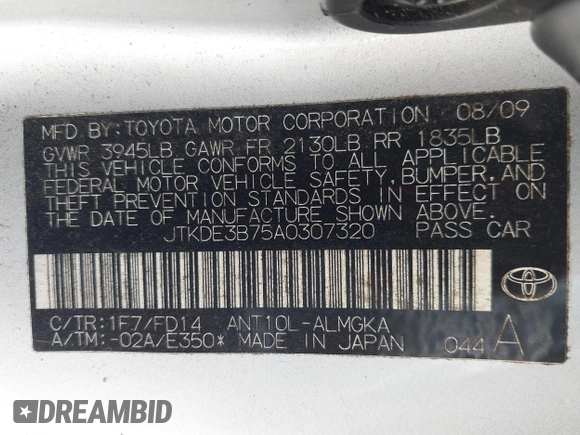 2010 Scion tC z VIN JTKDE3B75A0307320, wystawiony jako IAAI lot #42494128 z przebiegiem 132 516 mil mil oraz . Historia ofert i sprzedaży dostępna na DreamBid. Obrazek 9.