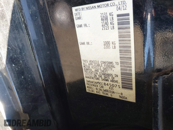 2012 Nissan Maxima S z VIN 1N4AA5AP9CC845075, wystawiony jako IAAI lot #42028674 z przebiegiem 124 770 mil mil oraz . Historia ofert i sprzedaży dostępna na DreamBid. Obrazek 9.