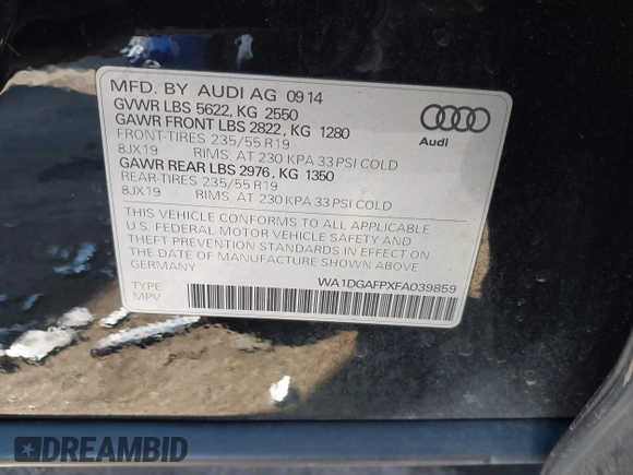2015 Audi Q5 Premium Plus с VIN WA1DGAFPXFA039859, выставлен на аукционе IAAI как лот 41410698 с пробегом 83 122 миль миль и . История ставок и продаж доступна на DreamBid. Изображение 9.