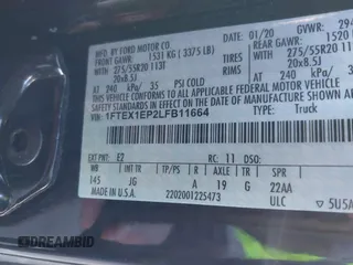 2020 Ford F-150 XL with VIN 1FTEX1EP2LFB11664, listed as a IAAI auction lot 41298690 with 91,835 mi miles. Bid and sale history available at carsss.com. Image 9.