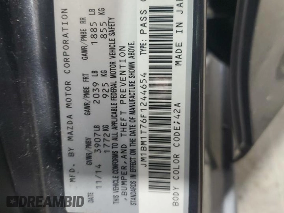 2015 Mazda 3 i SV with VIN JM1BM1T76F1244654, listed as a Copart auction lot 86421194 with 90,830 mi miles and Salvage Title. Bid and sale history available at DreamBid. Image 12.