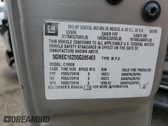 2005 Chevrolet Suburban LS с VIN 3GNEC16Z55G286463, выставлен на аукционе Copart как лот 61260555 с пробегом 255 049 миль миль и Списание • Salvage title. История ставок и продаж доступна на DreamBid. Изображение 13.