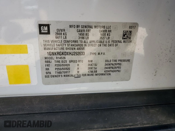 2017 Chevrolet Traverse LT with VIN 1GNKRGKDXHJ292633, listed as a Copart auction lot 49739035 with 76,439 mi miles and Salvage Title. Bid and sale history available at DreamBid. Image 13.