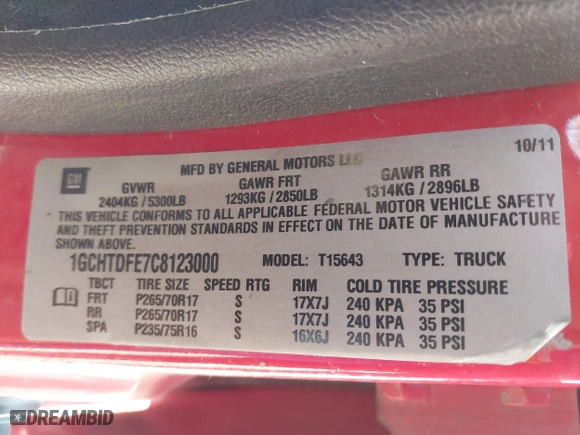 2012 Chevrolet Colorado LT w/2LT with VIN 1GCHTDFE7C8123000, listed as a IAAI auction lot 41296911 with 119,723 mi miles. Bid and sale history available at carsss.com. Image 9.