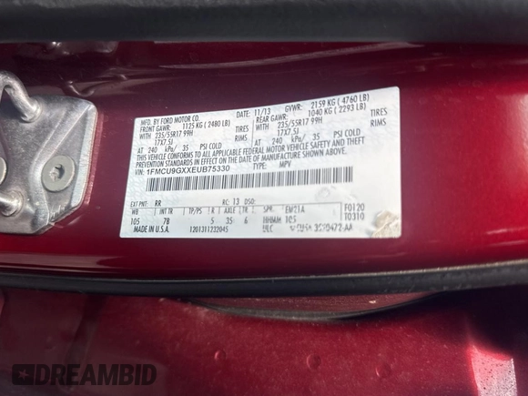 2014 Ford Escape SE with VIN 1FMCU9GXXEUB75330, listed as a Copart auction lot 62310025 with 119,858 mi miles and Clean title. Bid and sale history available at DreamBid. Image 10.