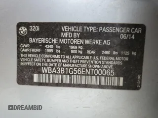 2014 BMW 3 Series 320i with VIN WBA3B1G56ENT00065, listed as a Copart auction lot 50780505 with 171,887 mi miles and Salvage Title. Bid and sale history available at carsss.com. Image 12.