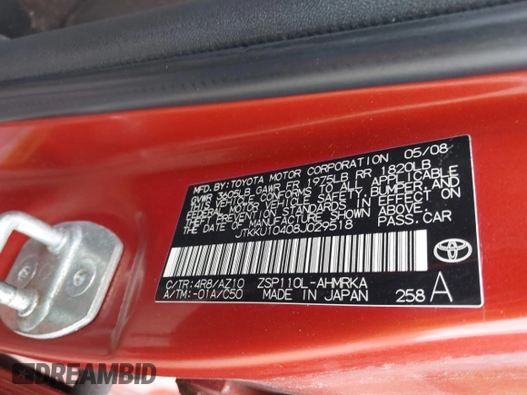 2008 Scion xD with VIN JTKKU10408J029518, listed as a IAAI auction lot 40478039 with 89,516 mi miles and . Bid and sale history available at DreamBid. Image 9.