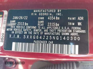 2022 Kia K5 GT-Line z VIN 5XXG64J25NG140300, wystawiony jako IAAI lot #41935077 z przebiegiem 51 279 mil mil oraz . Historia ofert i sprzedaży dostępna na DreamBid. Obrazek 9.