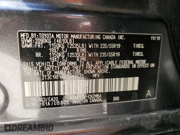 2020 Toyota RAV4 XLE Premium with VIN 2T3C1RFV6LC042773, listed as a Copart auction lot 52032925 with 69,983 mi miles and Salvage Title. Bid and sale history available at carsss.com. Image 14.