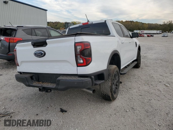 2024 Ford Ranger LARIAT with VIN 1FTER4KH7RLE06567, listed as a Copart auction lot 76637684 with 0 mi miles and Salvage Title. Bid and sale history available at carsss.com. Image 3.