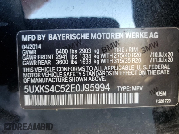 2014 BMW X5 xDrive35d with VIN 5UXKS4C52E0J95994, listed as a Copart auction lot 85813704 with 137,107 mi miles and Salvage Title. Bid and sale history available at carsss.com. Image 14.