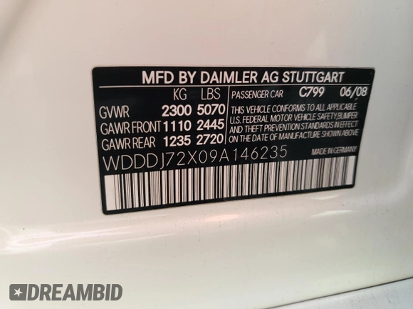 2009 Mercedes-Benz CLS-Class 5.5L with VIN WDDDJ72X09A146235, listed as a Copart auction lot 42791835 with 94,754 mi miles and Non Repairable. Bid and sale history available at carsss.com. Image 12.