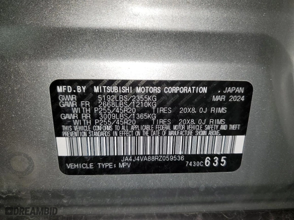 2024 Mitsubishi Outlander SE with VIN JA4J4VA88RZ059536, listed as a Copart auction lot 53949935 with 16,615 mi miles and Clean Title. Bid and sale history available at carsss.com. Image 13.