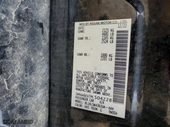 2023 Nissan Maxima SR with VIN 1N4AA6EV7PC504228, listed as a Copart auction lot 83037934 with 44,951 mi miles and Salvage Title. Bid and sale history available at carsss.com. Image 15.