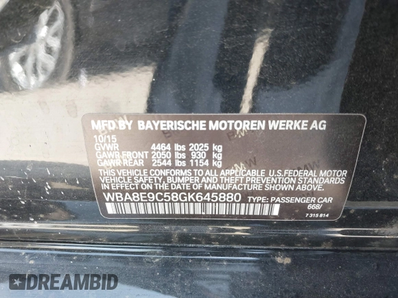 2016 BMW 3 Series 328i with VIN WBA8E9C58GK645880, listed as a IAAI auction lot 41601272 with 163,579 mi miles and . Bid and sale history available at DreamBid. Image 9.
