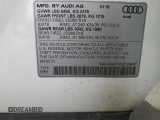 2018 Audi Q5 Premium with VIN WA1ANAFY6J2128431, listed as a Copart auction lot 53681935 with 87,340 mi miles and Clean Title. Bid and sale history available at carsss.com. Image 12.