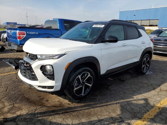 2023 Chevrolet TrailBlazer RS with VIN KL79MUSL2PB014018, listed as a Copart auction lot 80907334 with 29,312 mi miles and Salvage Title. Bid and sale history available at carsss.com. Image 1.