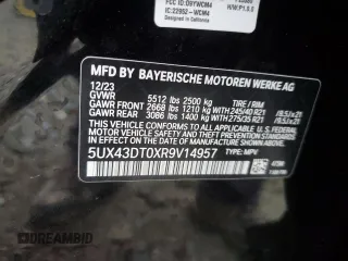 2024 BMW X4 M40i z VIN 5UX43DT0XR9V14957, wystawiony jako Copart lot #51715345 z przebiegiem 16 710 mil mil oraz Szkoda całkowita • Salvage title. Historia ofert i sprzedaży dostępna na DreamBid. Obrazek 13.