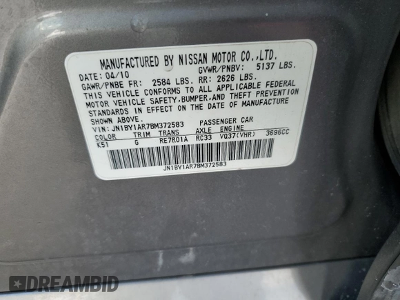 2011 Infiniti M with VIN JN1BY1AR7BM372583, listed as a Copart auction lot 89374015 with 192,995 mi miles and Salvage Title. Bid and sale history available at carsss.com. Image 14.