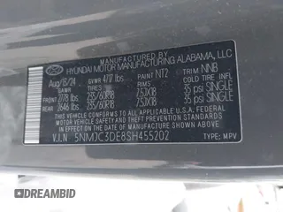 2025 Hyundai Tucson SEL Convenience with VIN 5NMJC3DE8SH455202, listed as a IAAI auction lot 41541338 with 5,911 mi miles. Bid and sale history available at carsss.com. Image 9.