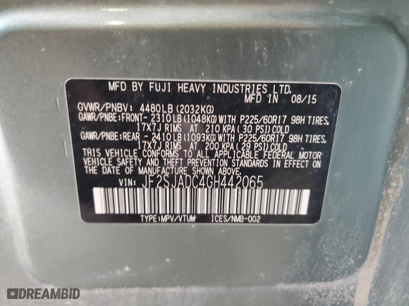 2016 Subaru Forester 2.5i Premium with VIN JF2SJADC4GH442065, listed as a Copart auction lot 43460205 with 119,986 mi miles and Salvage Title. Bid and sale history available at carsss.com. Image 13.
