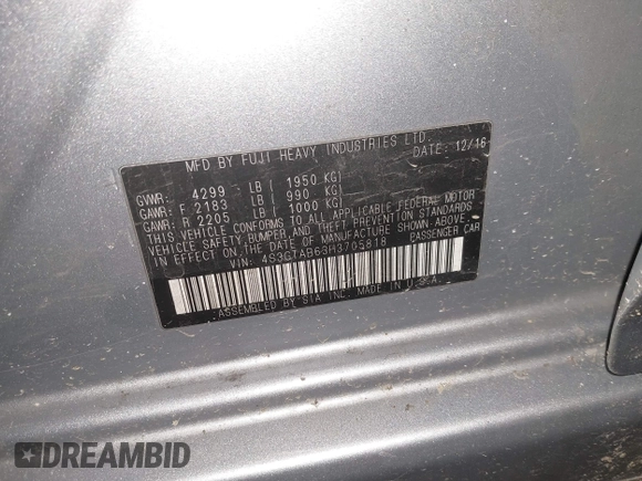 2017 Subaru Impreza Premium z VIN 4S3GTAB63H3705818, wystawiony jako IAAI lot #41568064 z przebiegiem 132 046 mil mil oraz . Historia ofert i sprzedaży dostępna na DreamBid. Obrazek 9.