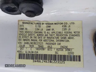 2008 Nissan Altima 3.5 SE with VIN 1N4BL24E28C223125, listed as a IAAI auction lot 41968477 with 115,446 mi miles. Bid and sale history available at carsss.com. Image 9.