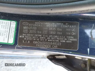 2003 Hyundai Elantra GLS z VIN KMHDN45D93U648323, wystawiony jako IAAI lot #42023382 z przebiegiem 213 540 mil mil oraz . Historia ofert i sprzedaży dostępna na DreamBid. Obrazek 9.