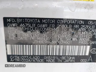 2008 Lexus GS 350 with VIN JTHBE96S880039601, listed as a IAAI auction lot 41929475 with 222,066 mi miles. Bid and sale history available at carsss.com. Image 9.