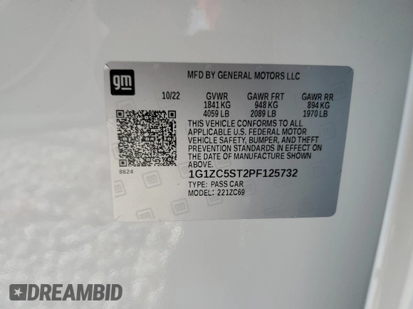 2023 Chevrolet Malibu LS with VIN 1G1ZC5ST2PF125732, listed as a Copart auction lot 44805275 with 54,682 mi miles and Salvage Title. Bid and sale history available at DreamBid. Image 12.