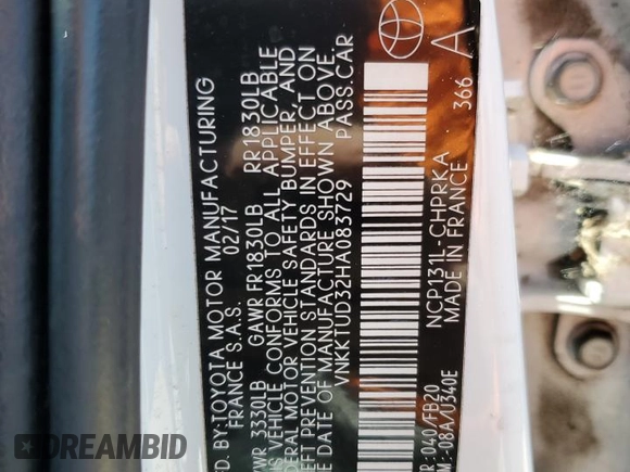 2017 Toyota Yaris L z VIN VNKKTUD32HA083729, wystawiony jako Copart lot #58020955 z przebiegiem 66 075 mil mil oraz Szkoda całkowita • Salvage title. Historia ofert i sprzedaży dostępna na DreamBid. Obrazek 14.