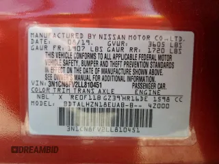 2020 Nissan Versa SR with VIN 3N1CN8FV2LL810451, listed as a Copart auction lot 53837405 with 46,585 mi miles and Salvage title. Bid and sale history available at DreamBid. Image 13.