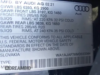 2021 Audi Q7 Premium with VIN WA1AJAF78MD033364, listed as a IAAI auction lot 41549965 with 25,728 mi miles. Bid and sale history available at carsss.com. Image 9.