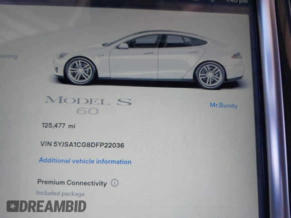 2013 Tesla Model S с VIN 5YJSA1CG8DFP22036, выставлен на аукционе IAAI как лот 41886249 с пробегом 125 477 миль миль и . История ставок и продаж доступна на DreamBid. Изображение 14.