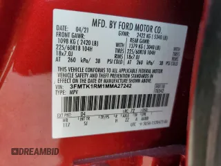 2021 Ford Mustang Mach-E Select z VIN 3FMTK1RM1MMA27242, wystawiony jako Copart lot #49420335 z przebiegiem 44 512 mil mil oraz Szkoda całkowita • Salvage title. Historia ofert i sprzedaży dostępna na DreamBid. Obrazek 12.
