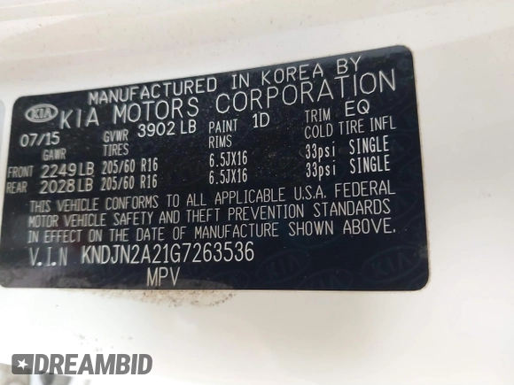 2016 Kia Soul with VIN KNDJN2A21G7263536, listed as a IAAI auction lot 41723415 with 82,764 mi miles. Bid and sale history available at carsss.com. Image 9.
