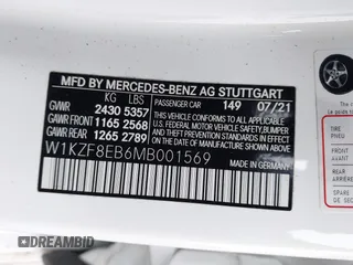 2021 Mercedes-Benz E 350 with VIN W1KZF8EB6MB001569, listed as a IAAI auction lot 41651693 with 35,156 mi miles and . Bid and sale history available at DreamBid. Image 9.