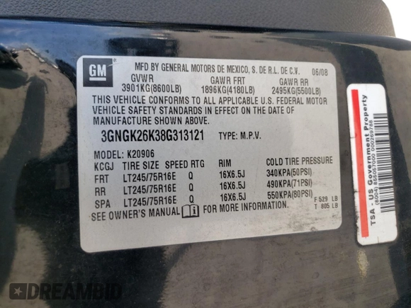 2008 Chevrolet Suburban Commercial with VIN 3GNGK26K38G313121, listed as a Copart auction lot 78526524 with 218,573 mi miles and Salvage Title. Bid and sale history available at carsss.com. Image 13.