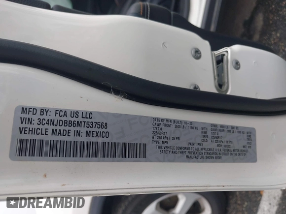 2021 Jeep Compass Latitude with VIN 3C4NJDBB6MT537568, listed as a IAAI auction lot 42528180 with 74,003 mi miles and . Bid and sale history available at DreamBid. Image 9.