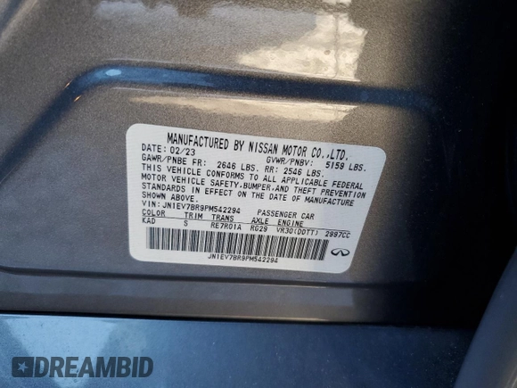 2023 Infiniti Q50 Luxe with VIN JN1EV7BR9PM542294, listed as a Copart auction lot 88853365 with 13,295 mi miles and Salvage title. Bid and sale history available at DreamBid. Image 12.