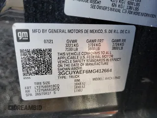 2021 Chevrolet Silverado 1500 Work Truck with VIN 3GCUYAEF6MG412664, listed as a Copart auction lot 84463134 with Not Provided miles and Salvage Title. Bid and sale history available at DreamBid. Image 12.