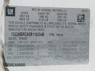 2011 Chevrolet Express Cargo with VIN 1GCWGFCA8B1162548, listed as a IAAI auction lot 41965235 with 226,539 mi miles and . Bid and sale history available at DreamBid. Image 9.