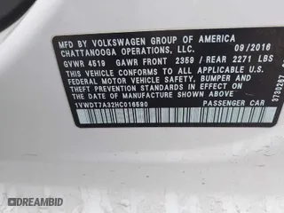 2017 Volkswagen Passat R-Line w/Comfort Pkg with VIN 1VWDT7A32HC016590, listed as a IAAI auction lot 41855085 with 166,089 mi miles. Bid and sale history available at carsss.com. Image 9.