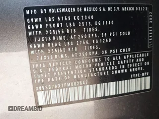 2023 Volkswagen Tiguan SE с VIN 3VV3B7AX1PM082647, выставлен на аукционе IAAI как лот 41795692 с пробегом 15 022 миль миль и . История ставок и продаж доступна на DreamBid. Изображение 9.
