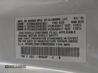 2015 Honda Odyssey EX-L z VIN 5FNRL5H61FB055684, wystawiony jako IAAI lot #42013480 z przebiegiem 221 381 mil mil oraz . Historia ofert i sprzedaży dostępna na DreamBid. Obrazek 9.